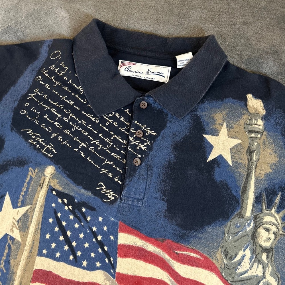 American Summer Patriotic Polo Shirt Mens Extra Large Blue All Over Print